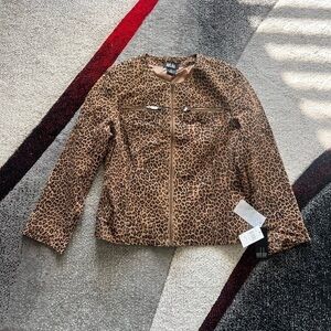 Mark Alan Cheetah Print Leather Zip Up Jacket